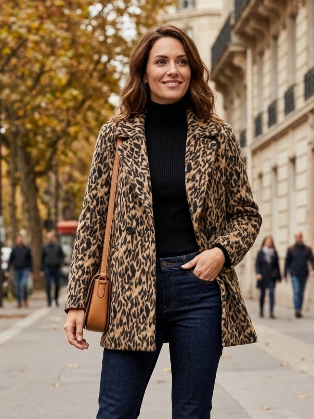 Leopard print wool peacoat